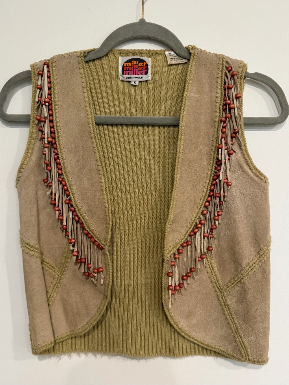 Miller Outerwear Pig Suede Leather Fringe Beaded Western Vest Size Small